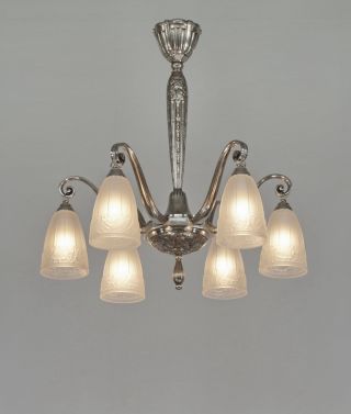 Dunaime,  Gagnon & Hanots : French 1930 Art Deco Chandelier Lamp Muller Era