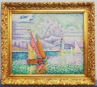 Antique Oil On Canvas By Paul Sicnac With Frame In Golden Leaf