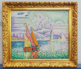 ANTIQUE OIL ON CANVAS BY PAUL SICNAC WITH FRAME IN GOLDEN LEAF 2