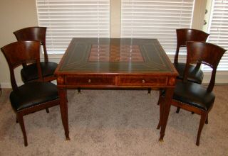 Maitland Smith Inlaid Game Table With 4 Italian Raffaello And Franco Chairs