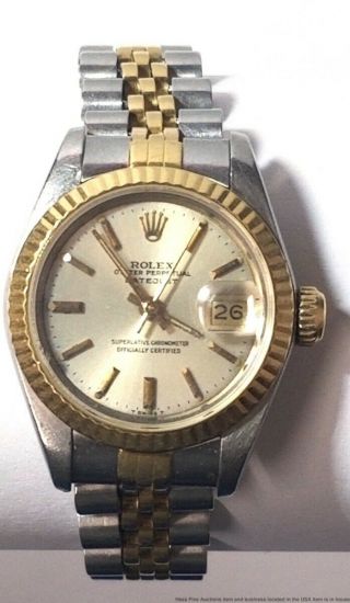 69173 Vintage Ladies Rolex Datejust 18k Gold Ss Quickset Watch