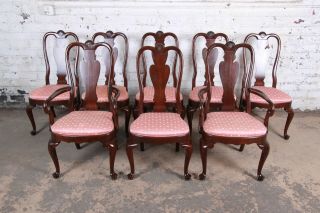 Ethan Allen Queen Anne Solid Cherry Dining Chairs,  Set Of Eight