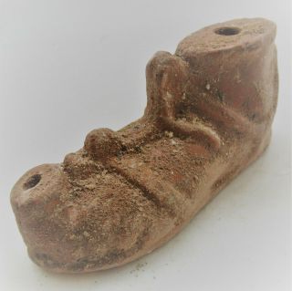 Ancient Roman Terracotta Oil Lamp In The Form Of A Sandled Foot Rare