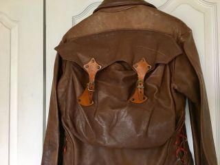 60s EAST WEST MUSICAL INSTRUMENTS Co.  HOODED BACKPACK LEATHER JACKET M 6