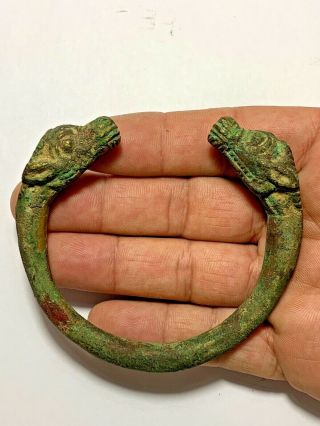 Intact Ancient Roman Bronze Bracelet With Two Animal Heads 200 Ad 154,  1gr 90,  2mm