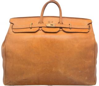 Vtg Hermes 55cm Leather Hac (haut A Courroies) Birkin Large Travel Bag Luggage