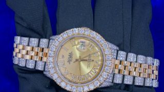 Rolex Date Just 2 Tone 36mm Steel & Gold Watch 11 Carat Diamond Iced Out Watch