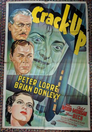 Rare Movie Poster " Crack Up " Peter Lorre 41 " X 27 "