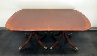 Councill Craftsmen Banded Mahogany Double Pedestal Dining Table