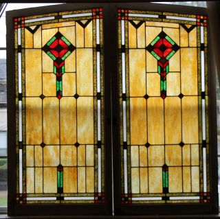 2 Large Antique Stained Glass Windows 61 " X 30 " Circa 1940 - Funeral Home