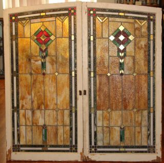 2 Large Antique stained glass windows 61 