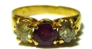 Antique Old Asian Chinese Export China 22k Gold Rose Cut Diamond Ruby Ring Band
