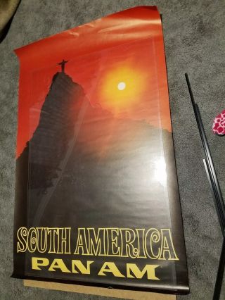 Vintage Poster Pan Am Airlines Airline South America 1970 Made In Usa