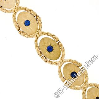 Vintage 14k Yellow Gold.  80ctw Sapphire Florentine Swing Link Statement Bracelet