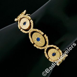 Vintage 14K Yellow Gold.  80ctw Sapphire Florentine Swing Link Statement Bracelet 3