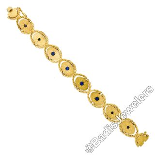 Vintage 14K Yellow Gold.  80ctw Sapphire Florentine Swing Link Statement Bracelet 4