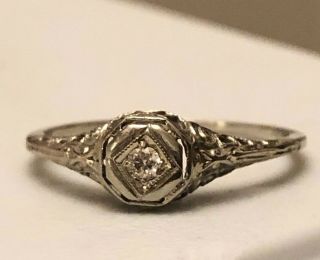 Vintage 14k White Gold Art Deco Diamond Ring Size 8