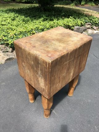 RARE Vintage Solid Wood Butcher Block Table 34”Hx24”Wx18”D.  over 100lbs 6