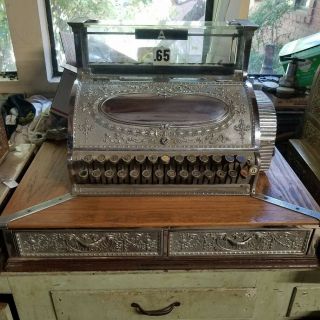 Antique Brass Nickel National Cash Register Rare Dual Double Drawer