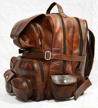 21 Pic Leather Bag Real Backpack Travel Rucksack Handmade Men Vintage Laptop