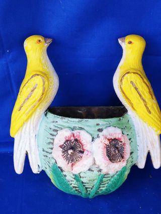 Antique YELLOW CANARY Bird Wall Pocket Vase Basket WELLER POTTERY UNIQUE ❤️j8 2