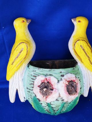 Antique YELLOW CANARY Bird Wall Pocket Vase Basket WELLER POTTERY UNIQUE ❤️j8 5