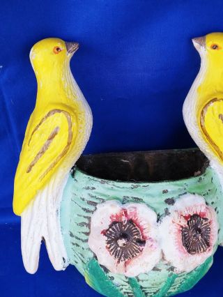 Antique YELLOW CANARY Bird Wall Pocket Vase Basket WELLER POTTERY UNIQUE ❤️j8 6
