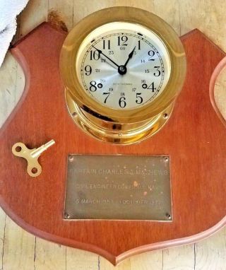 Vintage Seth Thomas Corsair Naval Marine Brass Ships Clock W/key,  Award