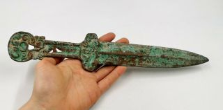 Rare Ancient Chinese Ca.  300bc Warring State Open Work Bronze D@gger R679