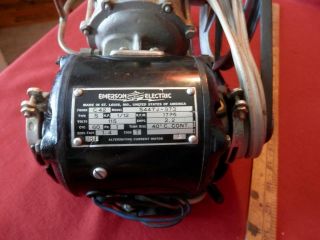 vtg Emerson Electric 1/12 hp motor w/belt drive vacuum pump bronze arm diaphragm 2