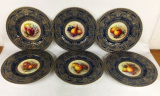Antique Set Of 6 Royal Worcester Richard Sebright Porcelain Plates Signed