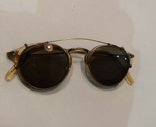 Vintage Oliver Peoples Glasses Op - 27 Ag Transparent Amber W/op - 27 Clip - Ons