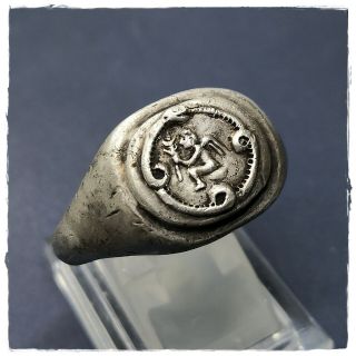 Cupid & Snake Ancient Military Legionary Silver Roman Ring 15,  68g