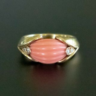 Van Cleef & Arpels Vintage 18k Gold Red Coral Diamond Ring Sz 8 Estate Jewelry