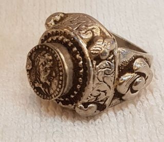 Very Rare And Unique Roman Ancient Old Silver Ring with Roman 1st King Old Coin 4