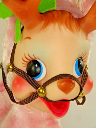 Vintage Rushton Plush Anthropomorphic Rubber Face Tickled Pink Resting Reindeer 2