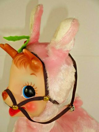 Vintage Rushton Plush Anthropomorphic Rubber Face Tickled Pink Resting Reindeer 4