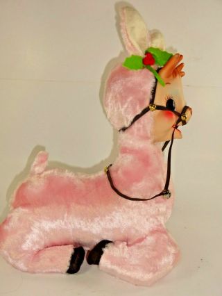 Vintage Rushton Plush Anthropomorphic Rubber Face Tickled Pink Resting Reindeer 7