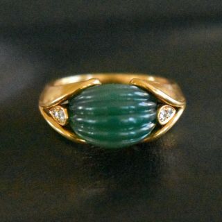 Van Cleef & Arpels Vintage Ring - 18k Gold Jade Diamond Sz 7 Estate Signed 1971
