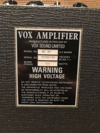 Vintage 1975 Vox AC30 TB Top Boost 2x12 Amplifier w/ Silver Vox Celestion Alnico 6