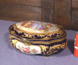 French Antique Sevres Hand Painted Porcelain Jewelry/dresser Casket/box
