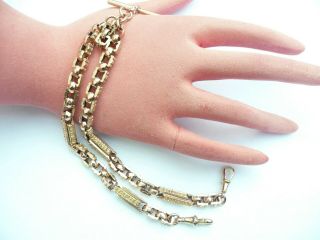 Antique S0lid 9ct Gold Fancy Link Double Albert Watch Chain 29.  1 Grams