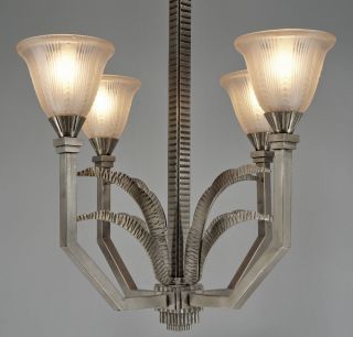 FOURNET & MULLER FRERES : signed FRENCH 1930 ART DECO CHANDELIER.  lustre lamp 8