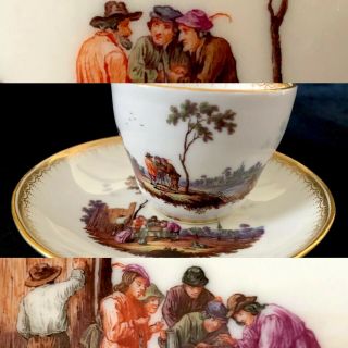 Antique 18 / 19th Century Meissen Porcelain Cup And Saucer Masterwork