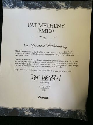 Ibanez PM100 Pat Methany Electric Jazz Guitar W/ Hardcase & Certificate - RARE 8