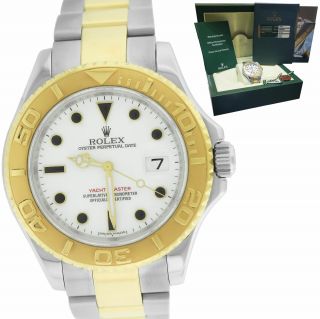Engraved Rolex Yacht - Master 40mm 18k Two - Tone Steel Gold White Date Watch 16623