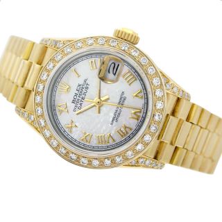Rolex Watch Ladies 69178 26mm 18k Yellow Gold Mop Roman Dial 1.  27ct Diamonds