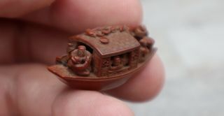 Chinese Hediao Carved Peach Stone Boat Qing Dynasty 19th Century