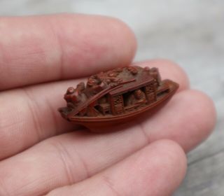 CHINESE HEDIAO CARVED PEACH STONE BOAT QING DYNASTY 19TH CENTURY 2