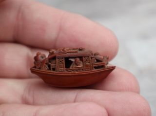 CHINESE HEDIAO CARVED PEACH STONE BOAT QING DYNASTY 19TH CENTURY 3